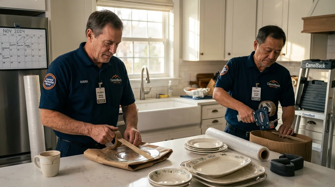 Professional crew packing kitchen dishware in Landisville, PA